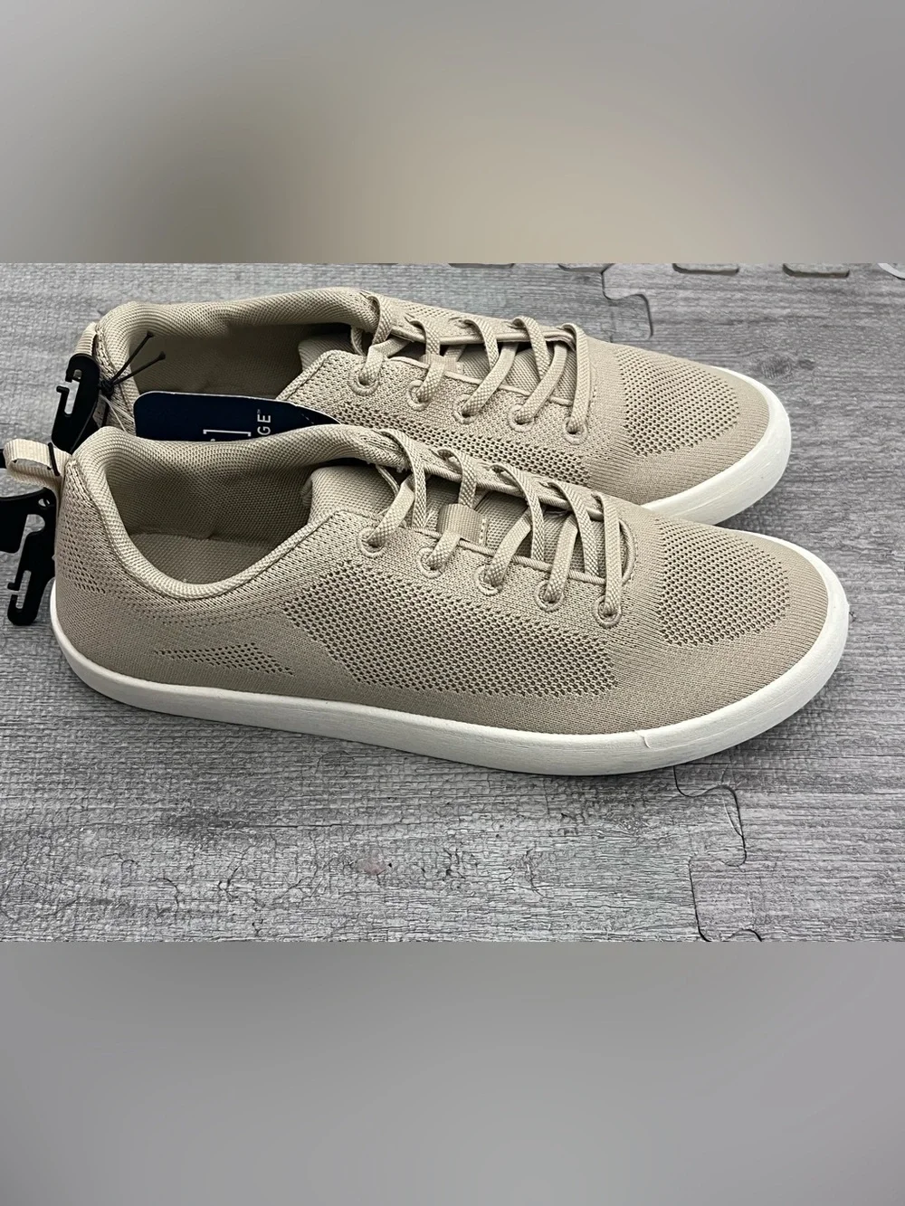 George Men's Beige Knit Lace-Up Sneakers Round Toe Casual Solid US 9.5